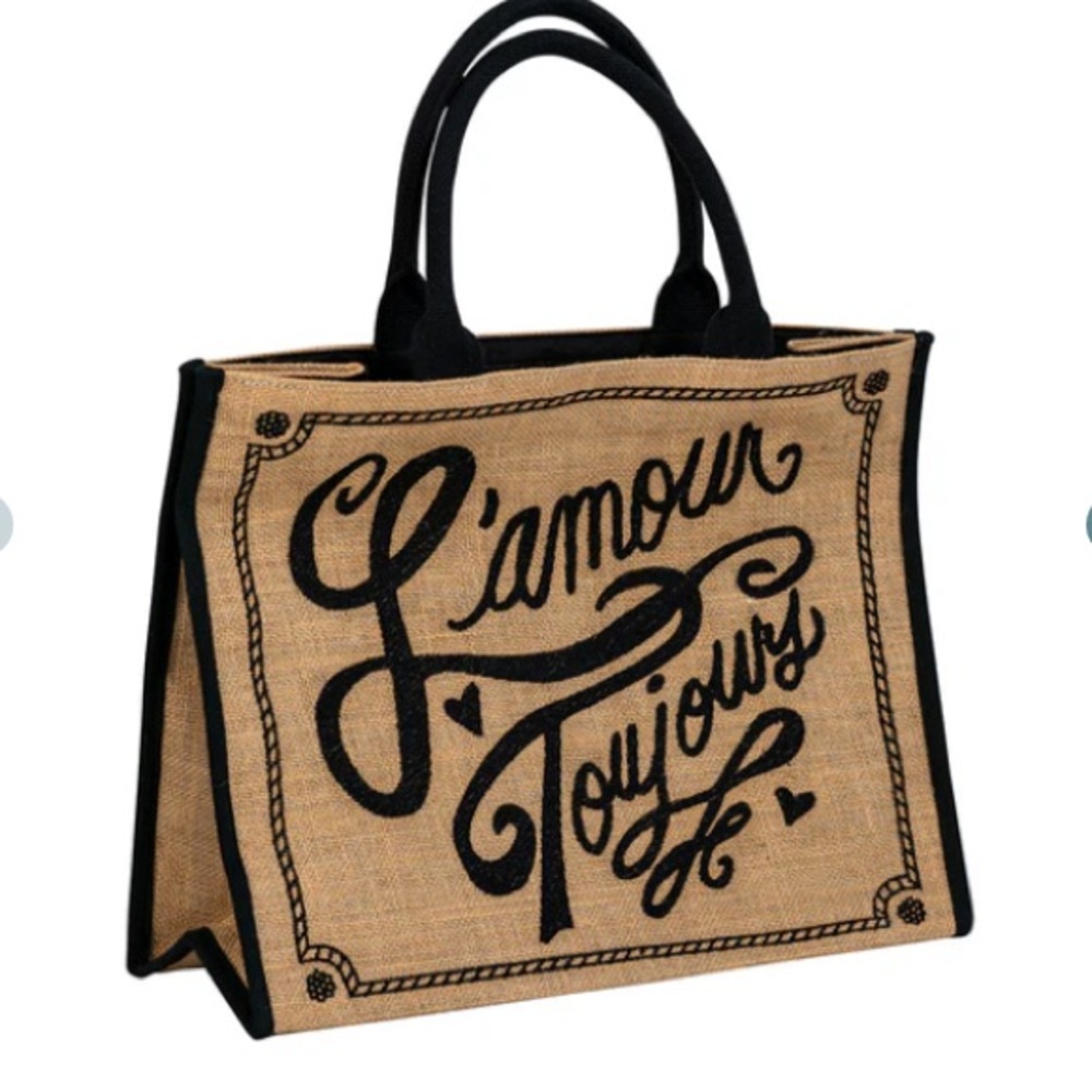 Juliska L'Amour Toujours Burlap Tote Shopping Bag
